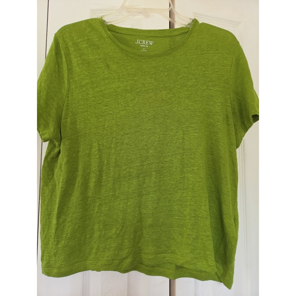 J Crew Linen Tee Women's L Short Sleeve Slub Knit Top Coastal Light Chartreuse